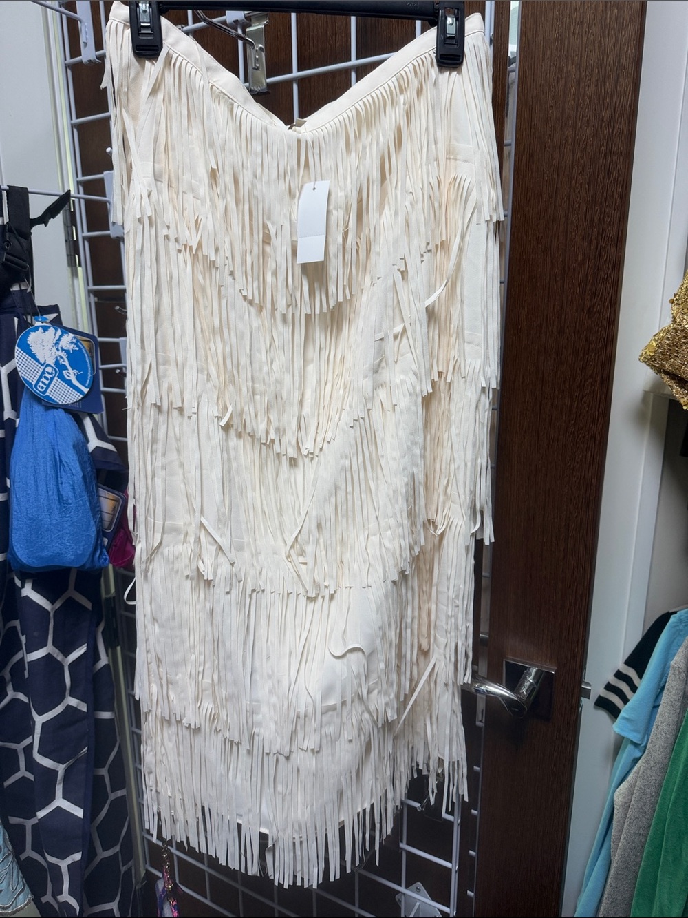 LOFT Cream Fringe Midi Skirt